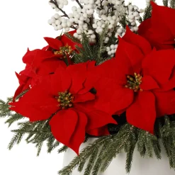 Berry, pine and poinsettia arrangement, 30 x 16″