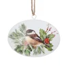 Bird metal disk Christmas ornament, 5 x 6"