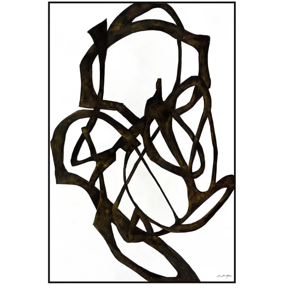 Black marks on white canvas wall art, 32 x 47″