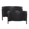 Black metal saucer planter on stand