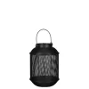 Black openwork metal tabletop lantern, 9 x 6"