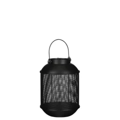 Black openwork metal tabletop lantern, 9 x 6"