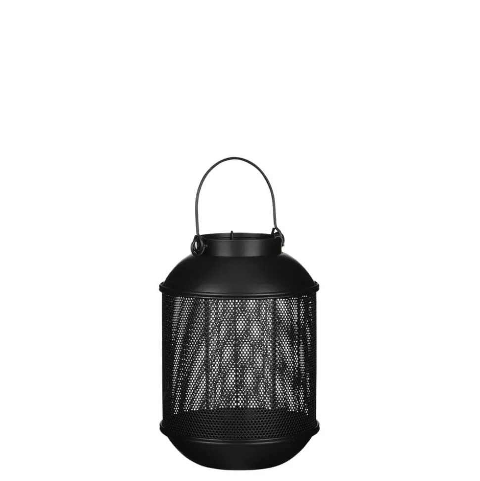 Black openwork metal tabletop lantern, 9 x 6"