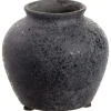 Black terracotta round vase, 4,5 x 5"