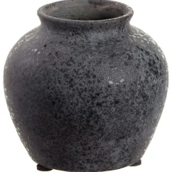 Black terracotta round vase, 4,5 x 5"