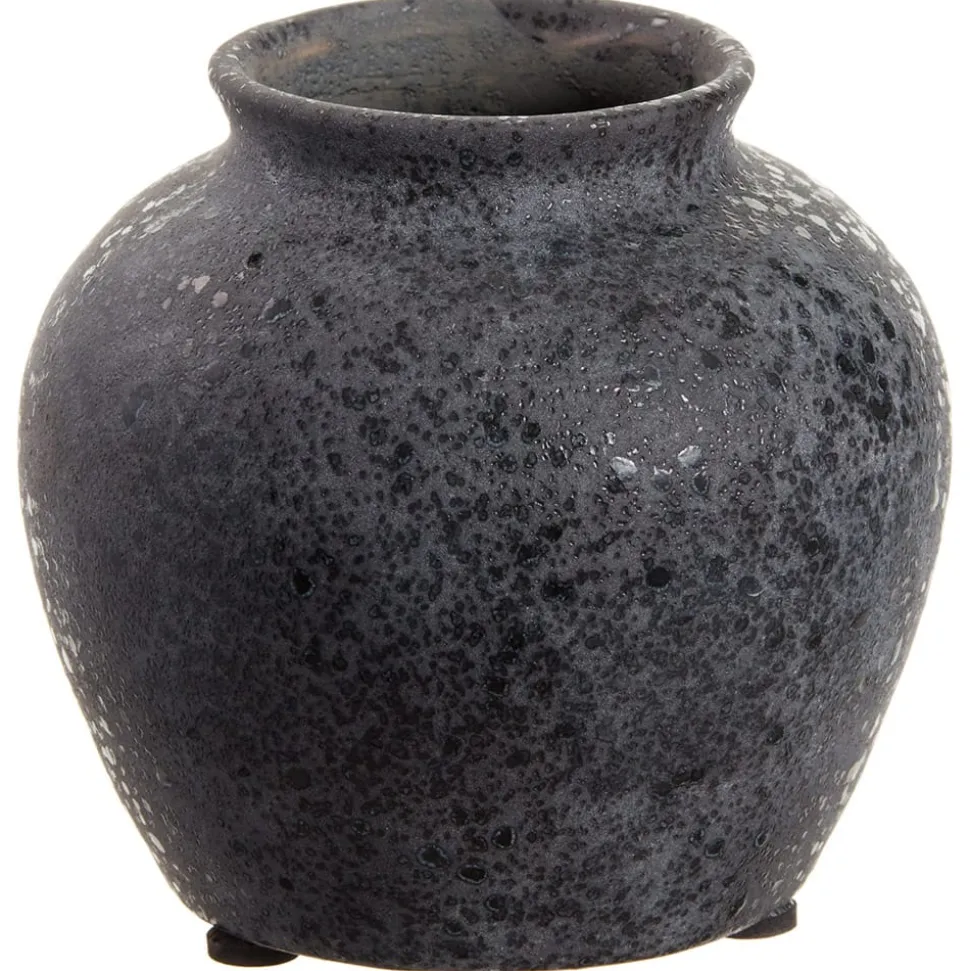 Black terracotta round vase, 4,5 x 5"
