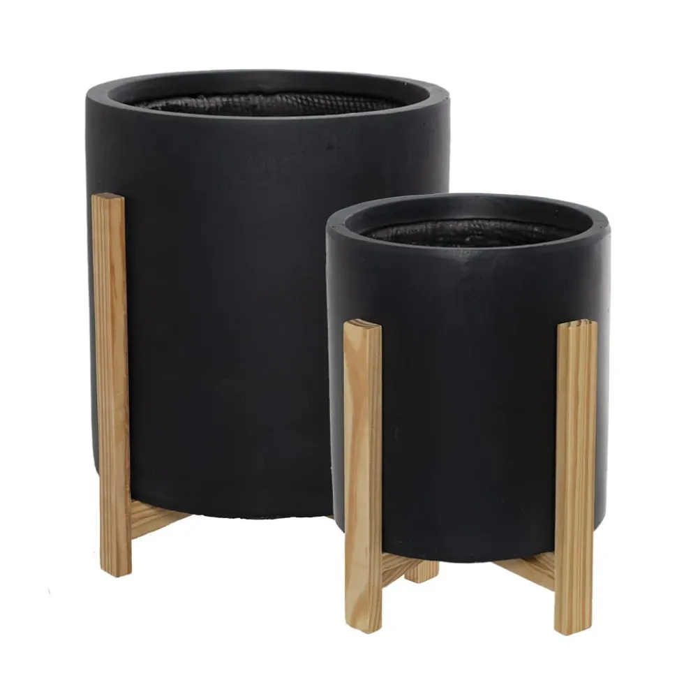 Black wood plant pot stand