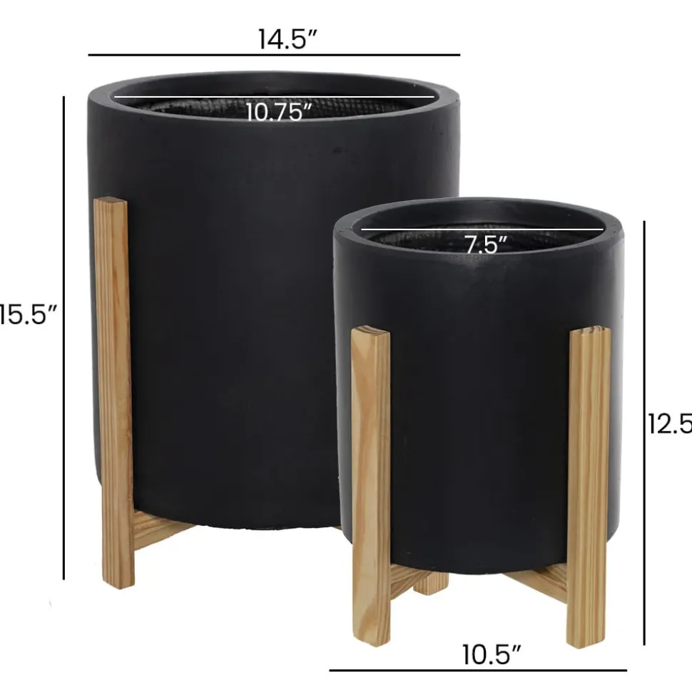 Black wood plant pot stand