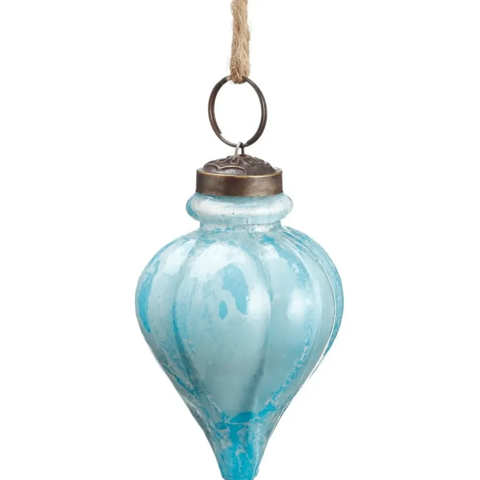 Blue glass finial Christmas ornament, 3″