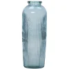 Blue striped recycled glass flower vase, 27,5 x 12"