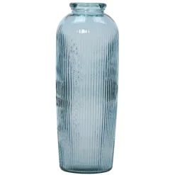 Blue striped recycled glass flower vase, 27,5 x 12"