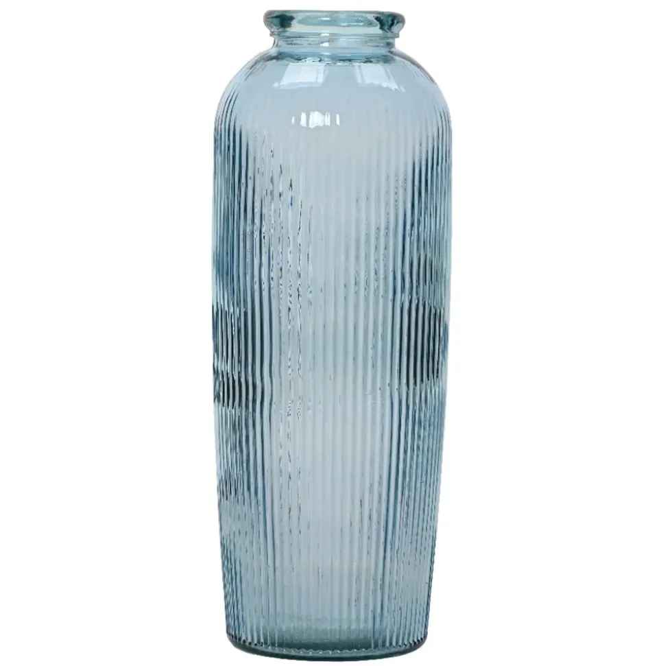 Blue striped recycled glass flower vase, 27,5 x 12"
