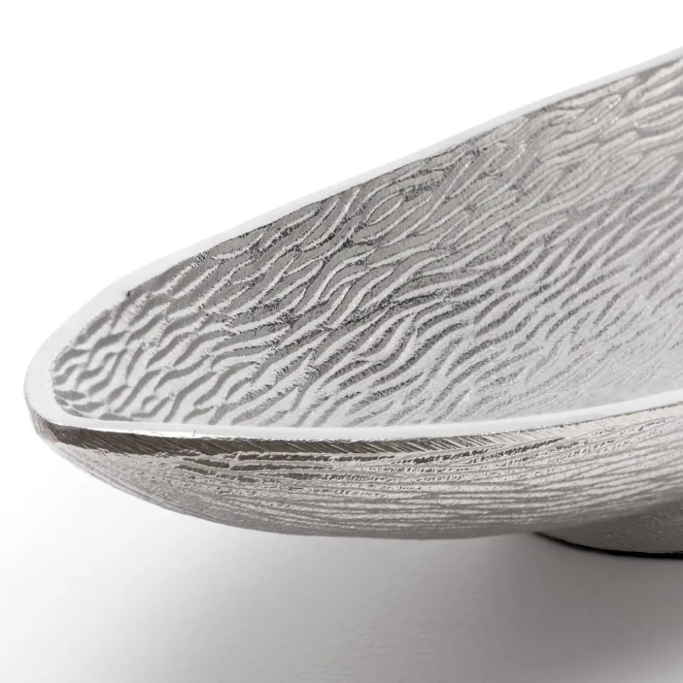 Bol décoratif oval argent en aluminium, 5 x 17,5&Prime;