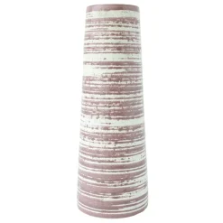 Bougeoir vase ligné en céramique rose, 12 x 4,5″
