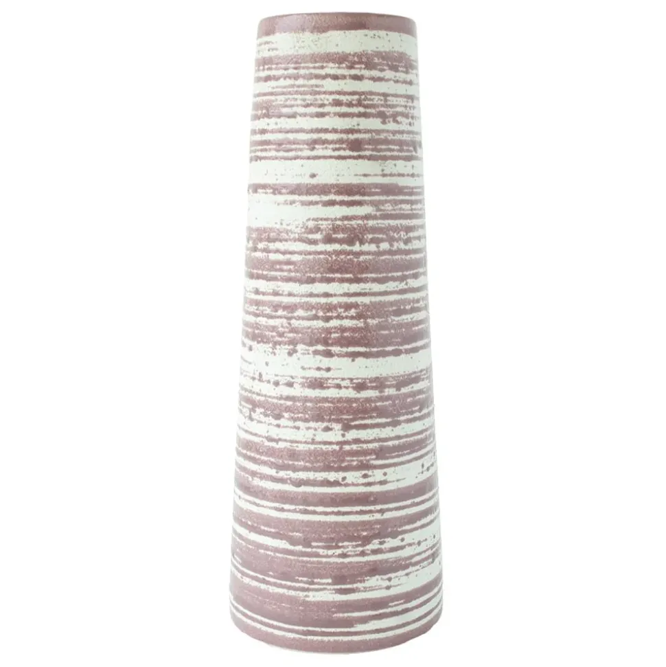 Bougeoir vase ligné en céramique rose, 12 x 4,5″