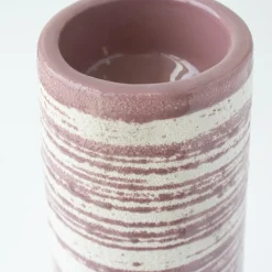 Bougeoir vase ligné en céramique rose, 12 x 4,5″