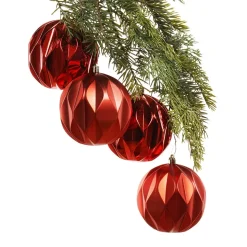 Boules de Noël rouges fini texturé, 4″