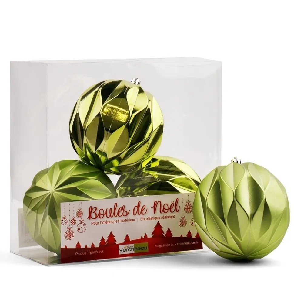 Boules de Noël vertes fini texturé, 4″