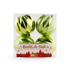 Boules de Noël vertes fini texturé, 4″
