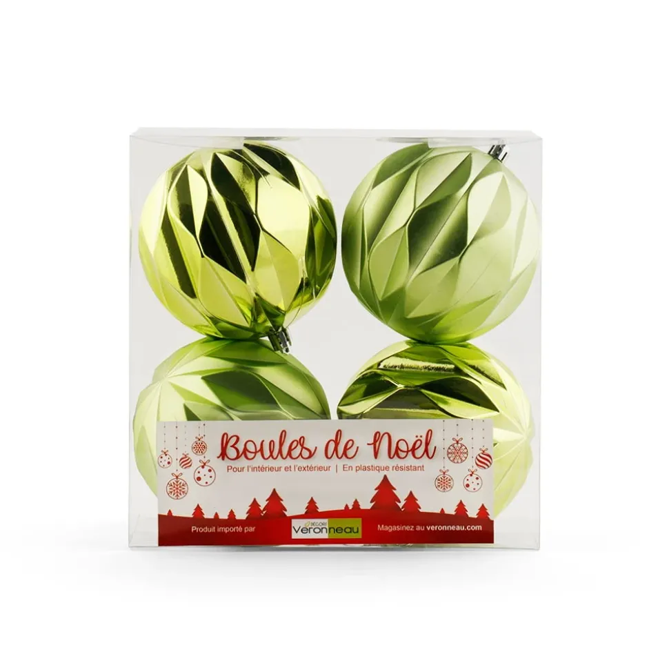 Boules de Noël vertes fini texturé, 4″