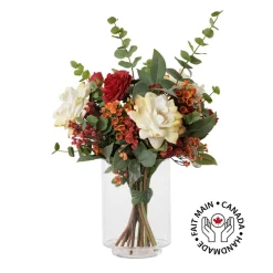 Bouquet automnal rouge et orange en vase