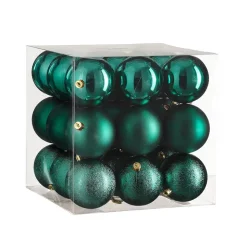 Box of 27 emerald green Christmas ornaments, 3"
