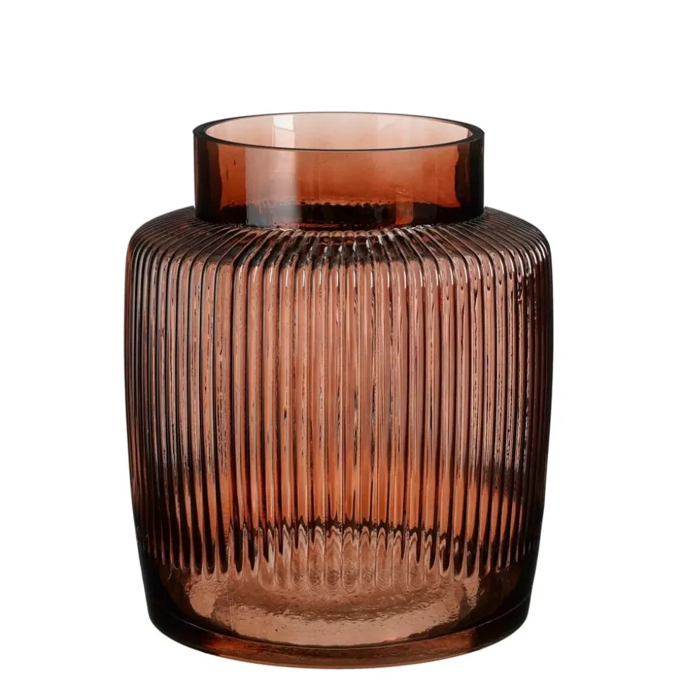 Brown amber glass flower vase, 9,5 x 8,5"