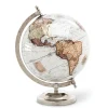 Brown and white earth globe on a silver stand, 8"