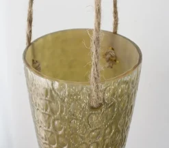 Brown hanging glass planter, 5 x 5 x 11.5″