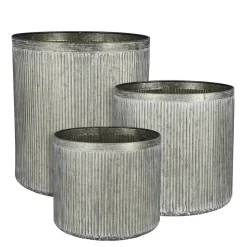 Cache-pot gris métallique strié