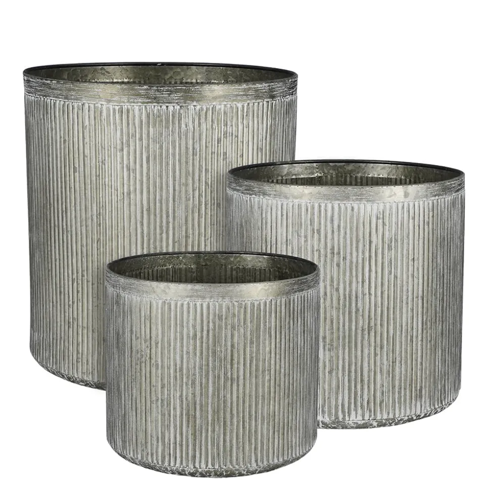 Cache-pot gris métallique strié