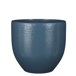 Cache-pot vernissé bleu, 10 x 11,5″