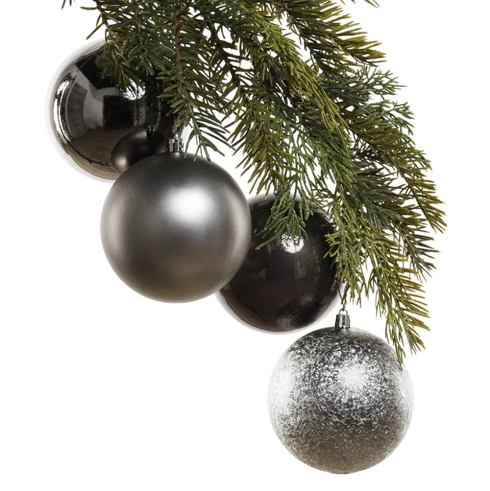 Charcoal grey Christmas baubles, 4″