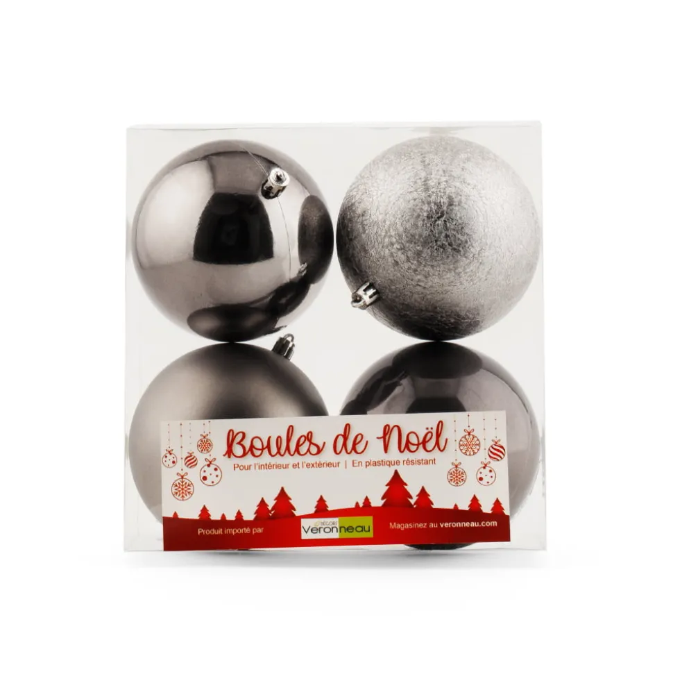 Charcoal grey Christmas baubles, 4″