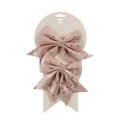 Christmas pink bows with silver sparkles, 5"