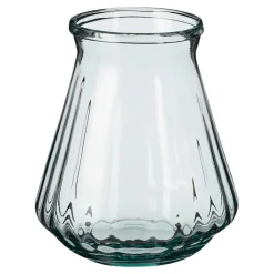 Clear ribbed recycled vase, 9 x 7"