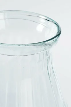 Clear ribbed recycled vase, 9 x 7"