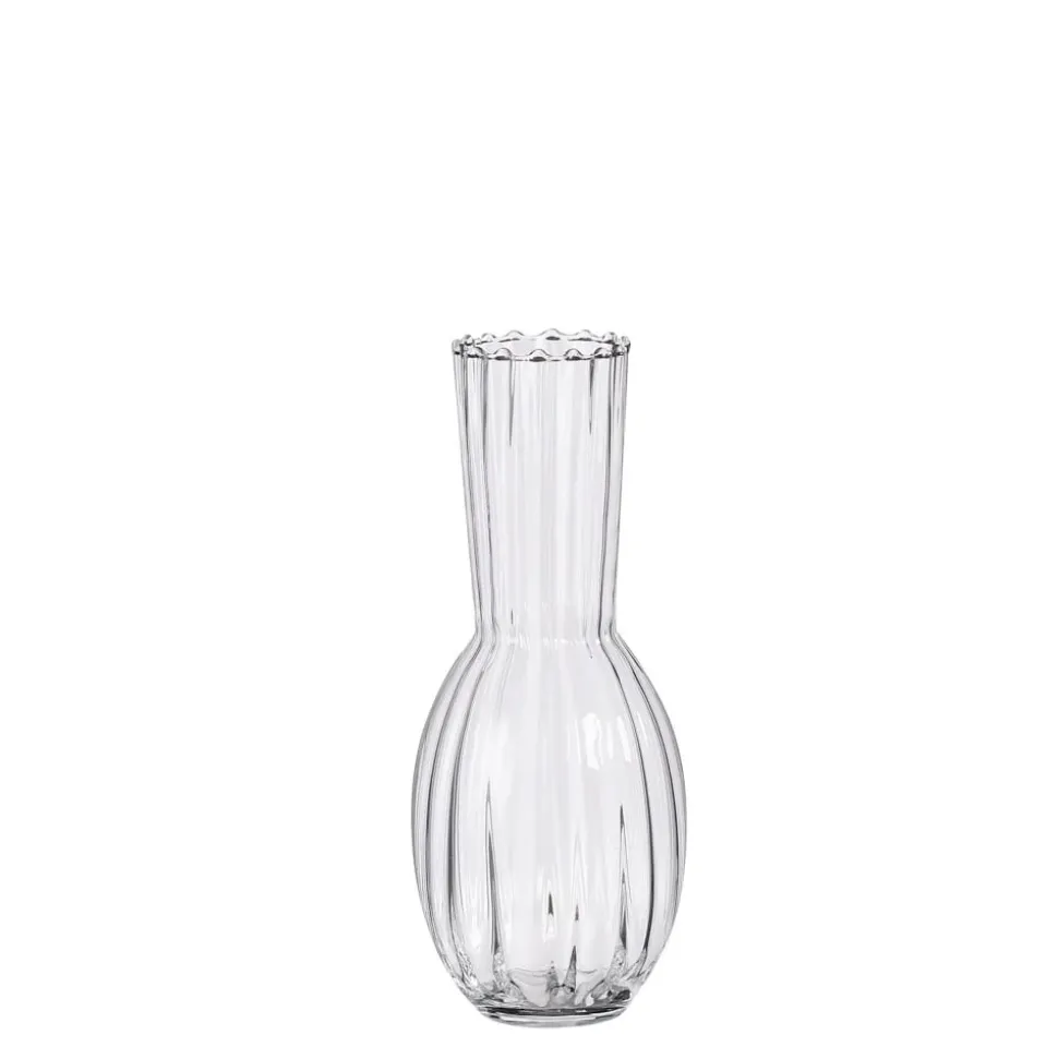 Clear ridged glass vase, 13,5 x 5,5"