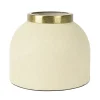 Cream iron vase with golden trim, 3,5 x 3,5"