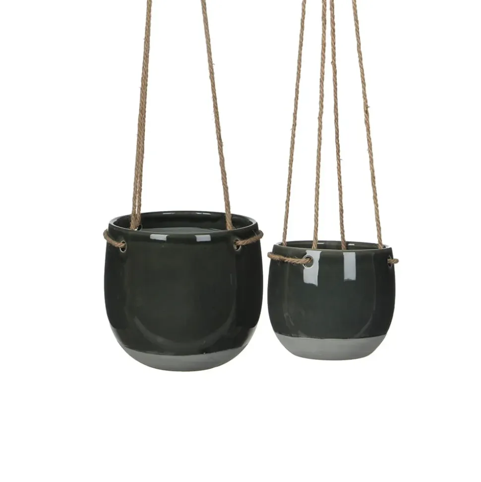 Dark grey ceramic hanging planter