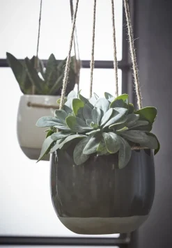 Dark grey ceramic hanging planter