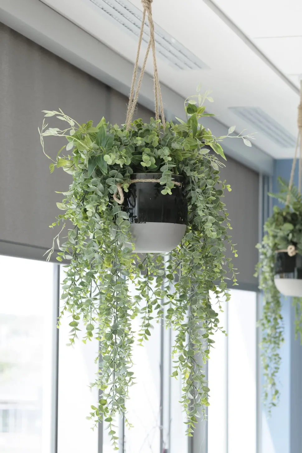Dark grey ceramic hanging planter
