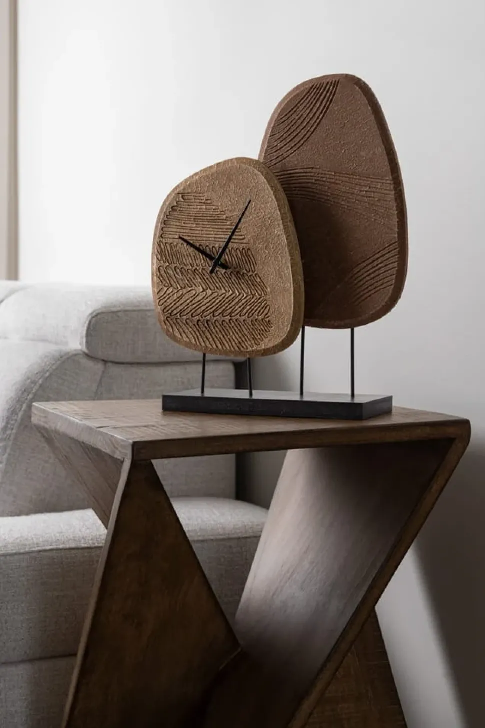 Decorative clock on FSC-certified wood sculpture, 16 x 12,5"