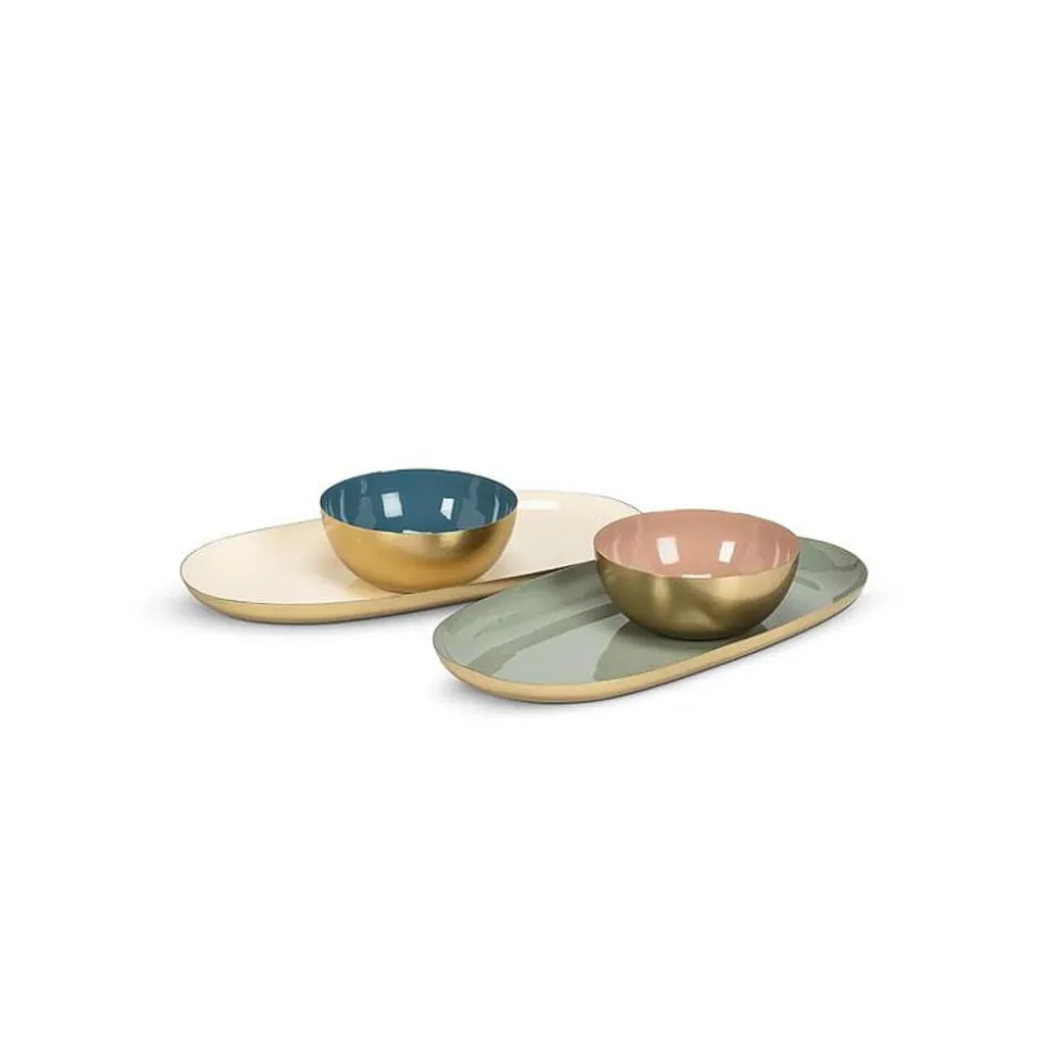Decorative gold tray with cream or sage green lining, 5 x 10"
