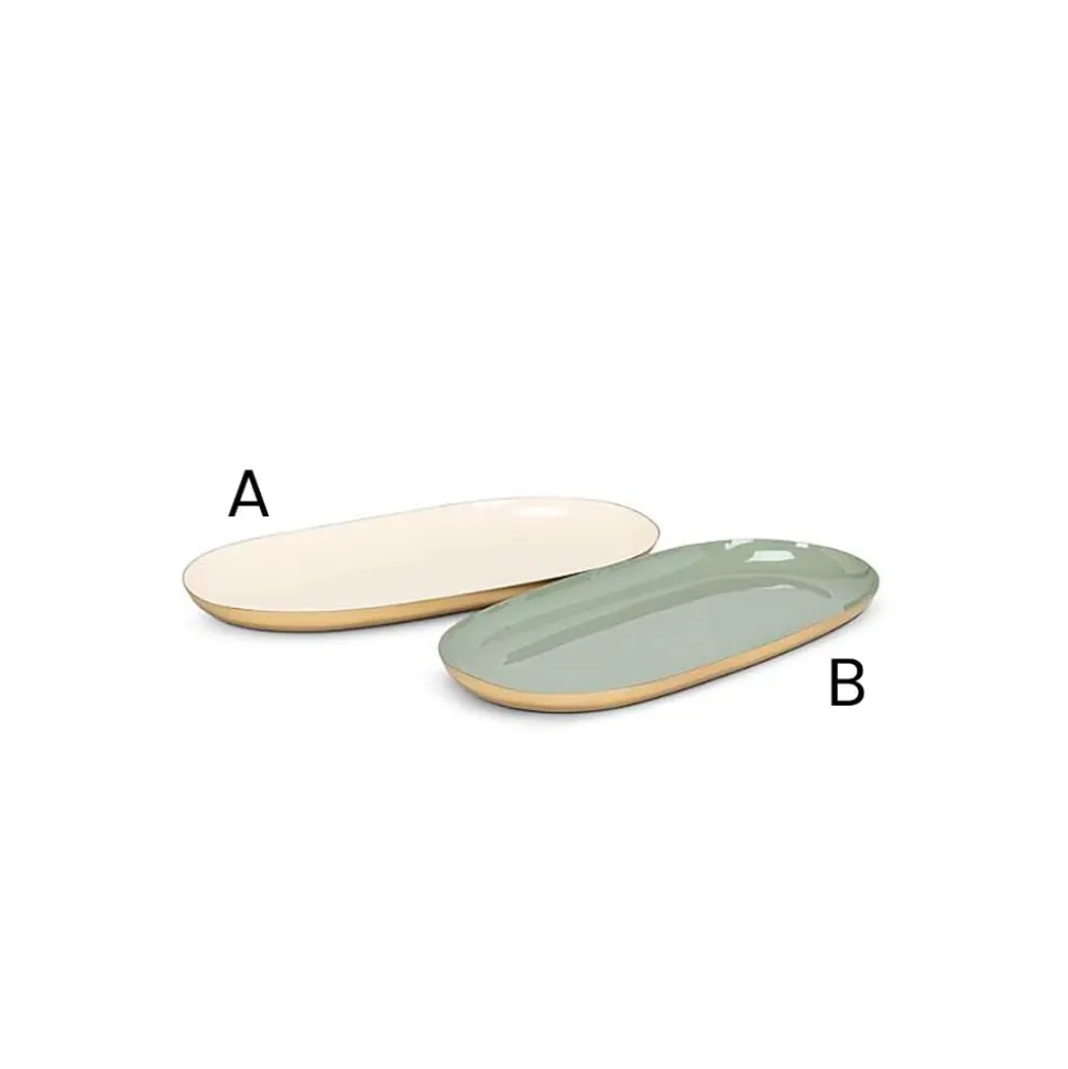 Decorative gold tray with cream or sage green lining, 5 x 10"