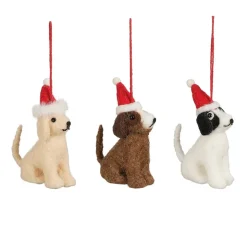 Dog with red hat Christmas ornament, 1,5"