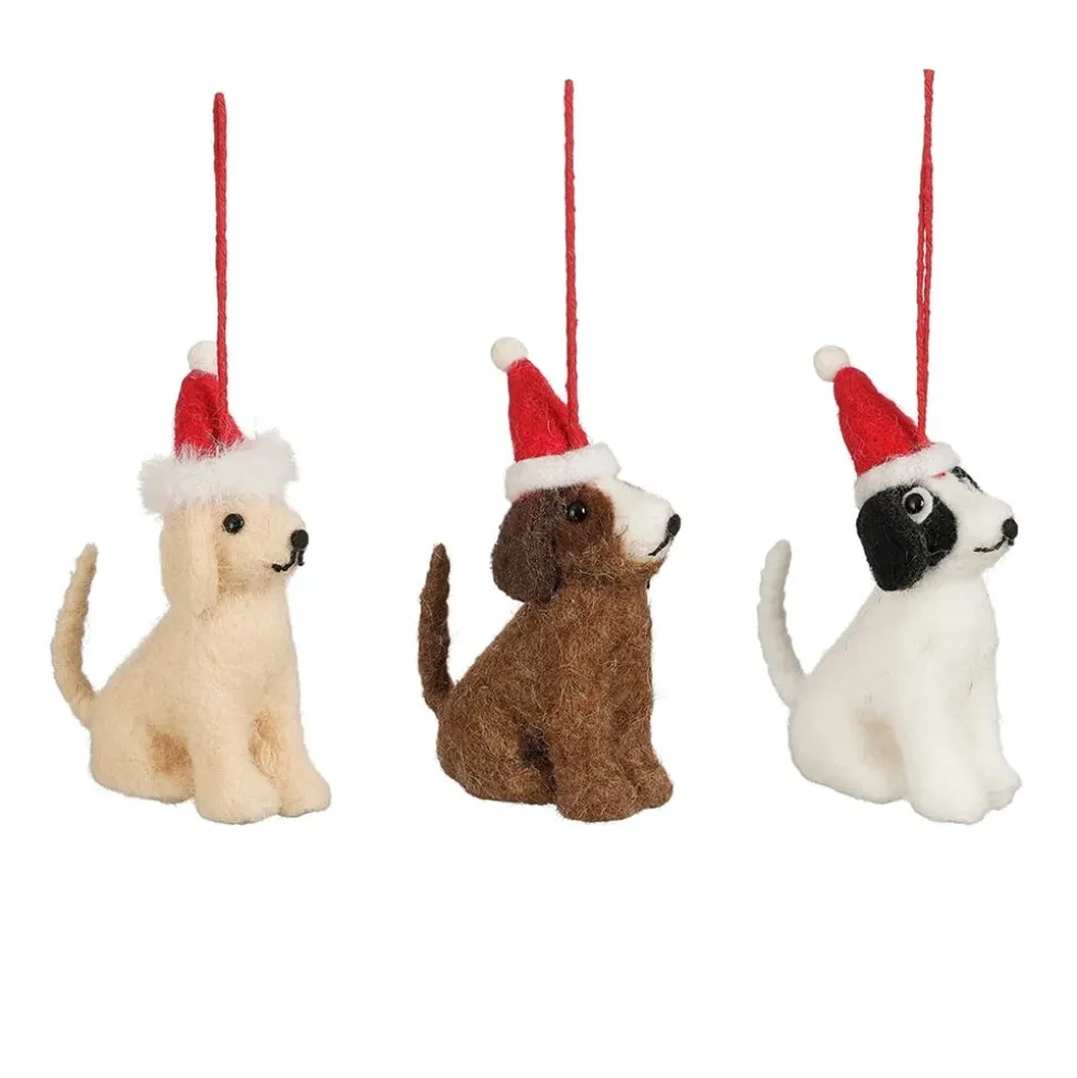 Dog with red hat Christmas ornament, 1,5"