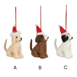 Dog with red hat Christmas ornament, 1,5"