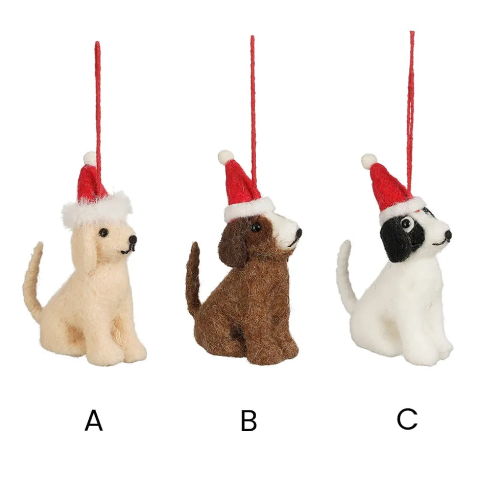 Dog with red hat Christmas ornament, 1,5"