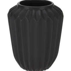 Dolomite ribbed black vase, 6,5"